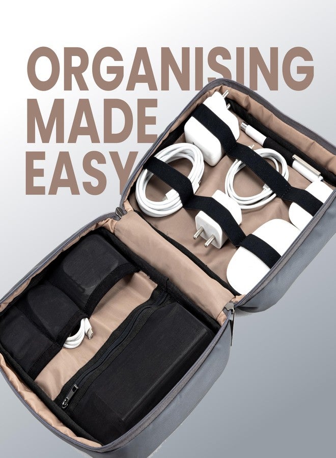 Tripole Electronics Organizer Portable Bag for Cables, Wires, Gadgets, SD Card | Travel & Daily Use | Men & Women (Black Emboss) - Image 2